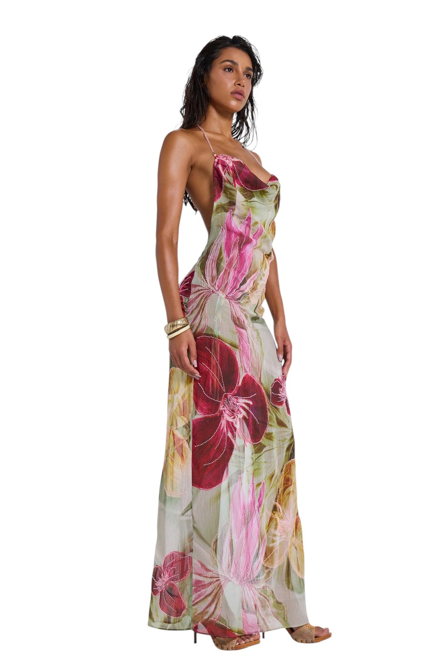 SAINT DLOVE Sangria Halter Dress - Detail Shot | Luxury Resort Wear for Stylish Travelers